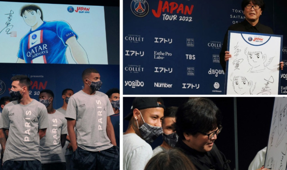 Messi, Neymar, Mbappe và các cầu thủ PSG giao lưu cùng tác giả Takahashi trong chuyến du đấu mùa hè 2022 tại Nhật Bản.